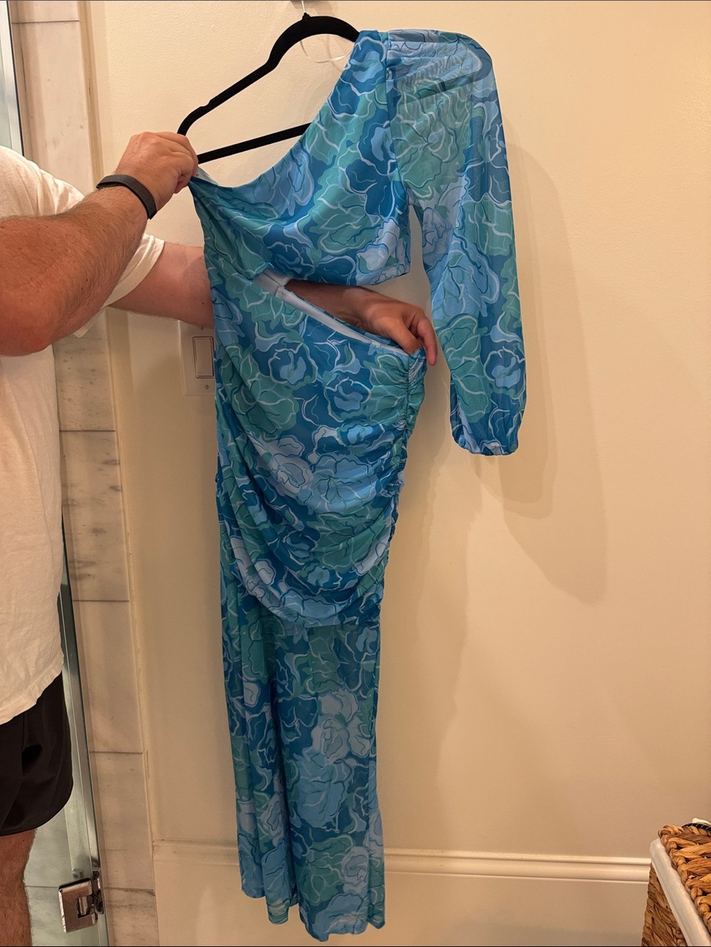 Hello Molly Blue Floral One-Shoulder Cutout Maxi Dress